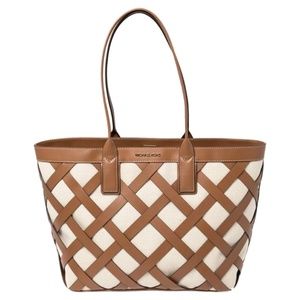 NWT Michael Kors Sienna Large Shopper Leather/Canvas Tote Bag